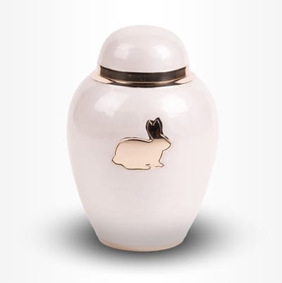 Dieren Urn Konijn Middel 1,9 liter Wit Goudkleurig Glans - Dieren Urn voor As Crematie - Urn Hond - Urn Kat