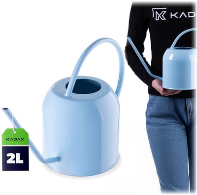 KADAX gieter 2 l van gepoedercoat staal, kleine bloemengieter met lange, nauwkeurige tuit voor kamerplanten, metalen gieter (blauw)