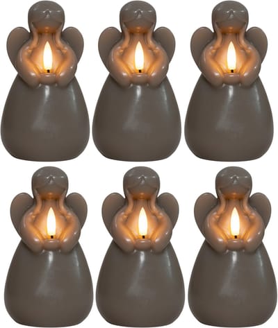 Anna's Collection LED kaars engel - 6x - taupe - 14 x 8 cm - met timer - op batterijen - kerst - kerstkaarsen
