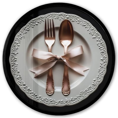 Poster in lijst Rond - Fotolijst 40x40 cm - Posters - Rose - Strik - Bestek - Ronde posterlijst zwart - Decoratie - Wanddecoratie woonkamer - Muurdecoratie slaapkamer