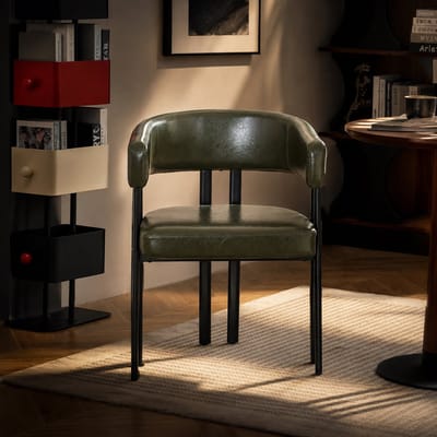 Eetkamerstoel groen met armleuninge, Eettafelstoel, Eetkamerstoelen, Leermateriaal, U-vormige rugleuning, verstelbare poten - Scandinavische stijl