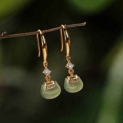 Natuurlijke Hotan Jade Groene Oorbellen Oorbellen Oorbellen voor Vrouwen Vintage Ruyi Hangende Oorbellen Klassieke Stijl Exquise Sieraden black