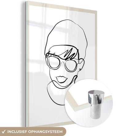 MuchoWow® Glasschilderij 30x40 cm - Schilderij acrylglas - Vrouwen - Minimalisme - Line art - Foto op glas - Schilderijen