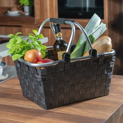 Dailygoods- Winkelmand Duurzaam - 40 × 19,5 × 30 cm - Kunststof - Met handvatten - Effen zwart - Herbruikbaar en slijtvast - Boodschappenmand