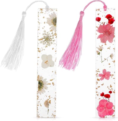 Allecto Plus - Bladwijzers met gedroogde bloemen en kwastjes - Set van 2 stuks - Boekenmarkeringen voor vrouwen - Boekenaccessoires - Cadeau voor boekenwormen - Leesliefhebbers - Literaten - Studenten - Leraren