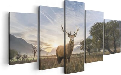 Artaza Canvas Schilderij Vijfluik Hert In Het Landschap  - 100x50 - Foto Op Canvas - Canvas Print