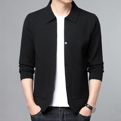 Cardigan Trui Jas Heren Nieuwe Herfst en Winter Retro Slim-fit Revers Trui Trui Jas 3XL black