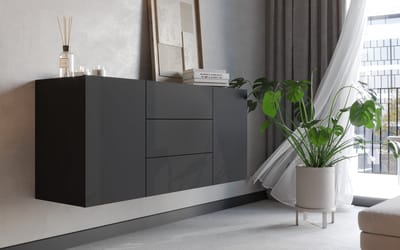 Meubel Square - Dressoir FLY - Mat zwart - 140cm - Hangende of staande kast