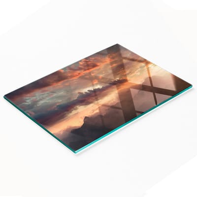 Snij- en serveerplank van glas met Sunset Mountain-motief, 80x52 cm