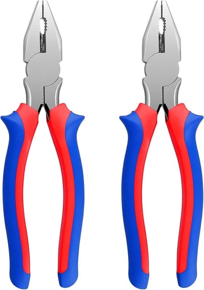 2 stuks 200 mm combinatietang met hoge hefboomwerking, zachte handgrepen, multifunctionele tang voor knippen, krimpen en draaien van draad