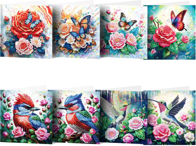 Adorzy Diamond Painting Kaarten – 8 Wenskaarten met envelop - Diamond Painting Volwassenen – Diamond Painting Volledig Pakket