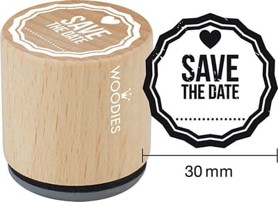 Houten stempel, d: 30 mm, h: 35 mm, Save the date , 1stuk