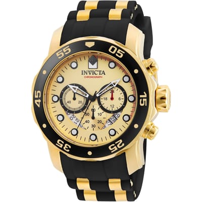 Invicta Pro Diver - SCUBA 17566 Heren Horloge - Waterdicht - Analoog - Quartz Uurwerk - Roestvrij Staal met gouden Wijzerplaat - 48mm