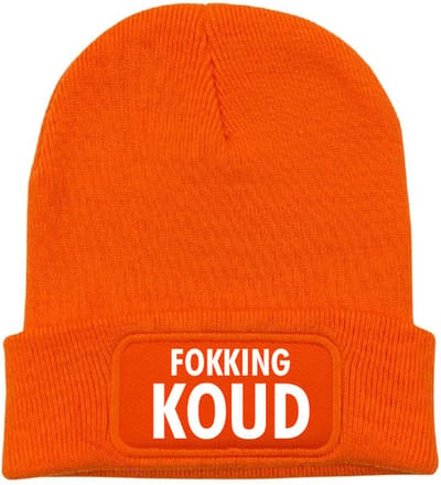 Wintermuts oranje | wit - Fokking koud- soBAD. | Unisex | Skimuts | Muts | Kou | met grappige tekst | Winter | Beanie