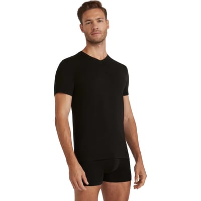 FALKE Daily ClimaWool V Neck sneldrogend wol lyocell top van onderlaag heren zwart - maat S