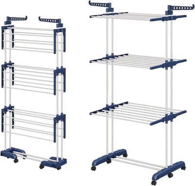 Vouwbare droogrek met 6 verstelbare vleugels op 3 niveaus, ruimtebesparend en uitbreidbaar van 66-130 cm, ideaal voor binnen en buiten gebruik