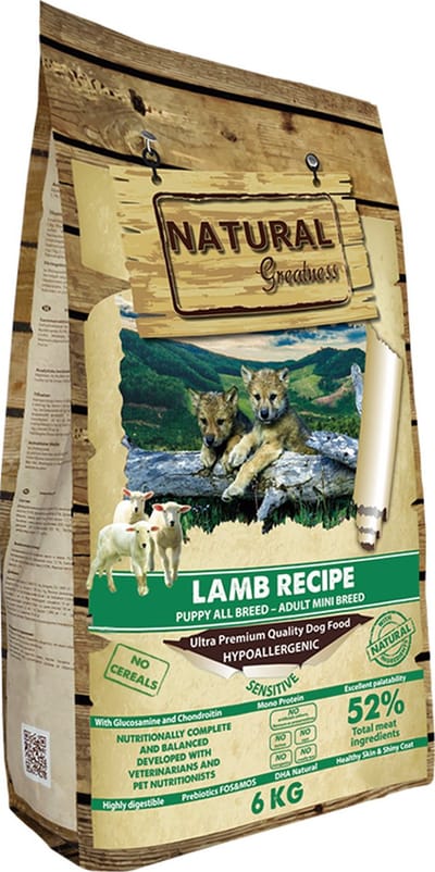 Hondenvoer Natural Greatness - Lam Mini 6kg - Graanvrij, Hypoallergeen, Licht Verteerbaar