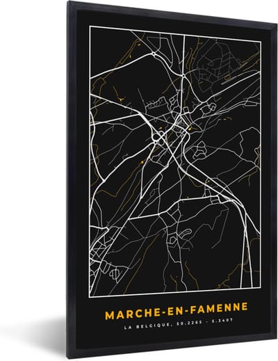 Fotolijst incl. Poster - Marche-en-Famenne - Kaart - Stadskaart - Goud - Plattegrond - 40x60 cm - Posterlijst