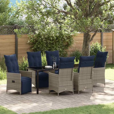 vidaXL - Tafel - en - stoelen - set - 7 - st - Grijs - PE - Riet