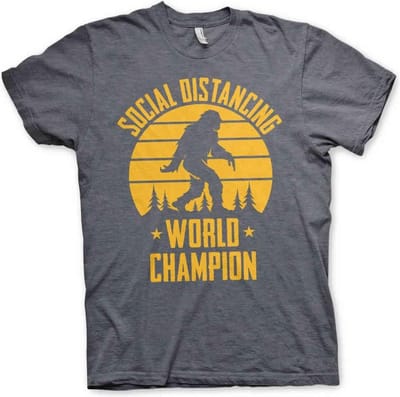 Heren Fun Tshirt -S- Social Distancing World Champion Grijs