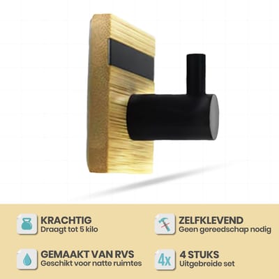 LIYENZ® Zelfklevende Handdoekhaakjes 4 Stuks - Bamboe - Zonder Boren - Badkamer & keuken