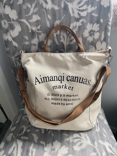 Luxe canvas handtas - tote bag - met opdruk - gevoerd - 30cm hoog - laptop - werk -school -cadeau - beige