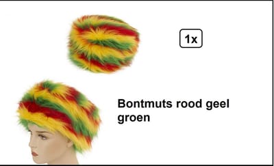 KIDS Bontmuts rood/geel/groen mt.55/56 - Pluche - Thema feest carnaval party festival winter Carnaval optocht