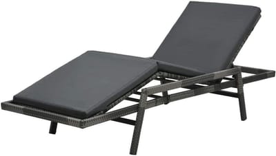 Ligstoel met kussen - Verstelbaar ligbed - Tuin relaxen - Weerbestendig polyrotan - 131 x 675 cm - Grijs