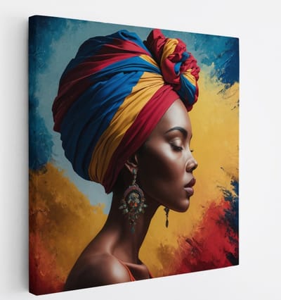 Saammp Canvas Schilderij - Abstract - Kleurenexplosie - Afrikaanse Vrouw - Kleurrijk - 20x20 - Foto op canvas - Wanddecoratie - Muurdecoratie Woonkamer - Slaapkamer decoratie - Canvas Print
