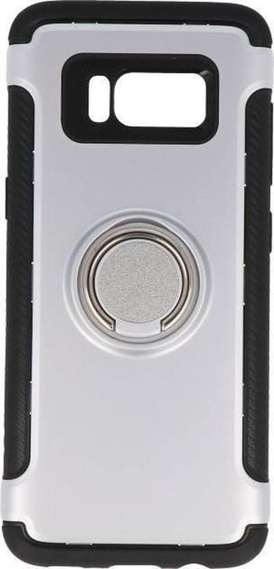 Pantser TPU Hoesje Ring Houder - Hoesje Geschikt voor Samsung Galaxy S8 Zilver