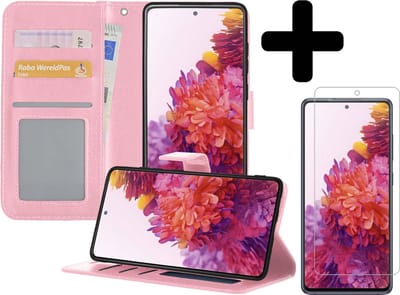 Hoesje - Met Screenprotector - Geschikt voor Samsung Galaxy S20 FE - Luxe Pasjeshouder - Bookcase Portemonee - Flip Case - Kunstleer Book Case - Flipcase - Book Cover - Walletcase - Portemonneehoes - Telefoonhoesjes - Lichtroze