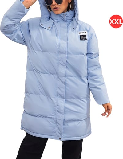 Livano Winterjas - Dames - Parka Winterjas - Winter - Volwassen - Lange Jas Dames - Herfst - Lichtblauw - Maat XXL