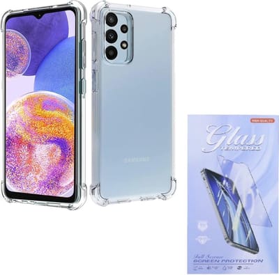 Shockproof Hoesje Geschikt voor: Samsung Galaxy A23 - Anti -Shock Silicone - Transparant + 1x Screenprotector