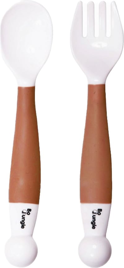 Bo Jungle - Buigbaar Kinderbestek - Vork en lepel - Leren eten met bestek - Bendable Spoon & Fork Terracotta