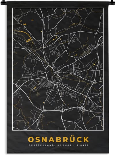 Wandkleed - Wanddoek - Osnabrück - Goud - Kaart - Plattegrond - Stadskaart - Duitsland - 120x180 cm - Wandtapijt