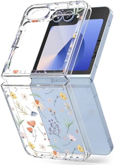 Ringke Fusion Design | Hoesje Geschikt voor Samsung Galaxy Z Flip 6 | Back Cover met Antikrascoating | Militaire Standaard | Dry Flowers