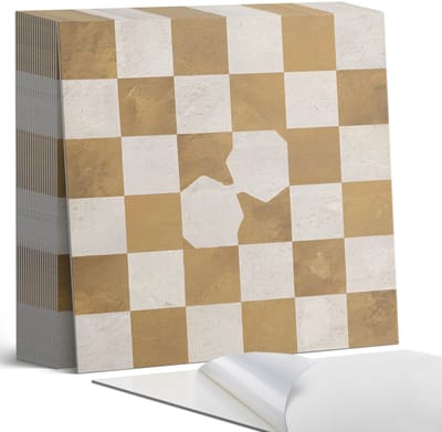 Coloray Plaktegels - Abstract schaakbordpatroon Zelfklevende Tegels - 20 cm x 20 cm - Beige Plaktegels - 20 stuks - Vierkant PVC Tegels - Plaktegels Badkamer - Plaktegels Vloer - Vinyltegels Vloer Zelfklevend - Wandtegel Zelfklevend