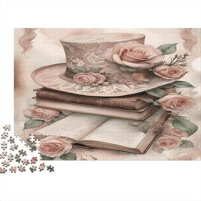 Boeken Puzzel - Volwassenen Legpuzzel - Ontspanning Thuis - Vintage Bloemen Thema - 1000 Stukjes - Multicolor