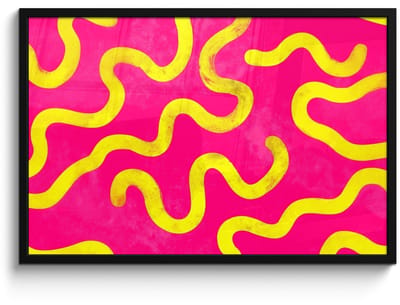 Poster in lijst - Fotolijst 90x60 cm - Posters - Lijn - Geel - Abstract - Posterlijst zwart - Decoratie - Wanddecoratie woonkamer - Muurdecoratie slaapkamer