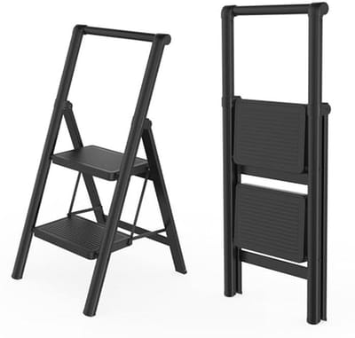 Inklapbare trapladder met 2 treden en brede treeplank – Huishoudladder tot 270 kg