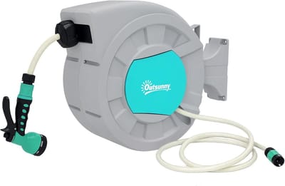 Slanghaspel met 20m Waterslang - 180° Draaibaar en Automatisch Intrekbaar