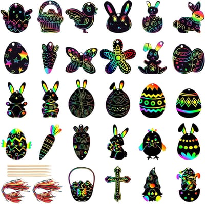 56 Stuks Paas Scratch Decals, Kleurige Scratch Art voor Paaseieren, Creatieve Versiering voor Paasfeest en Activiteiten