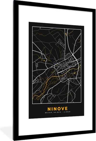 Fotolijst incl. Poster - Plattegrond - Ninove - Stadskaart - Goud - Kaart - 80x120 cm - Posterlijst