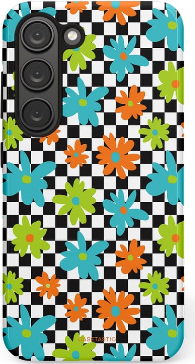 Casetastic Hoesje Geschikt voor Samsung S23 - Stijlvolle Beschermende Duo-layer Case - Retro Bloem Power