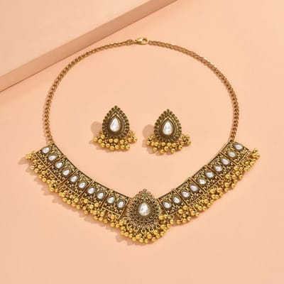 Niche Retro Feng Shui Druppel Edelsteen Oorbellen, Diamant Kralen Ketting Set, Mode Accessoires