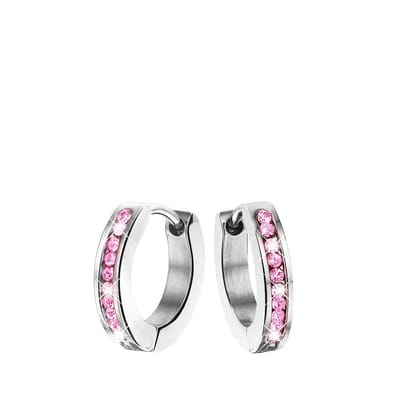 Lucardi Meisjes Oorring met plating - Kristal - Cadeau - Staal - Zilverkleurig