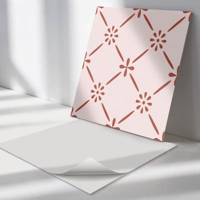 Wallfluent Vinyl Tegels - Stijlvol Bloemenpatroon Wand PVC Tegels - 30 cm x 30 cm - Rood Vinyl Tegels - 9 stuks - Vierkant PVC Tegels - Patroon Plaktegels - Vinyl Tegels Zelfklevend - Plaktegels Keuken en Badkamer