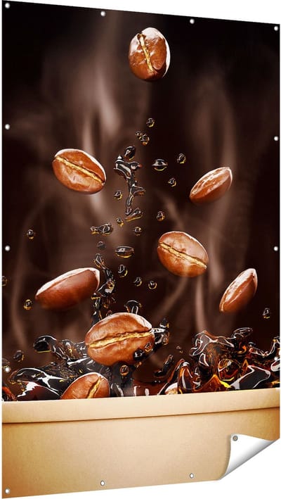 Gards Tuinposter Koffie Beker met Koffiebonen Erin - 120x180 cm - Tuindoek - Tuindecoratie - Wanddecoratie buiten - Tuinschilderij