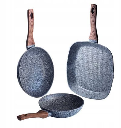 Granit Set 3 Koekenpannen - Inductie & Gas - Ø 20, 24, 28 cm