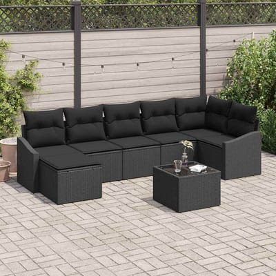 vidaXL Bankstel 8 st Zwart poly rattan